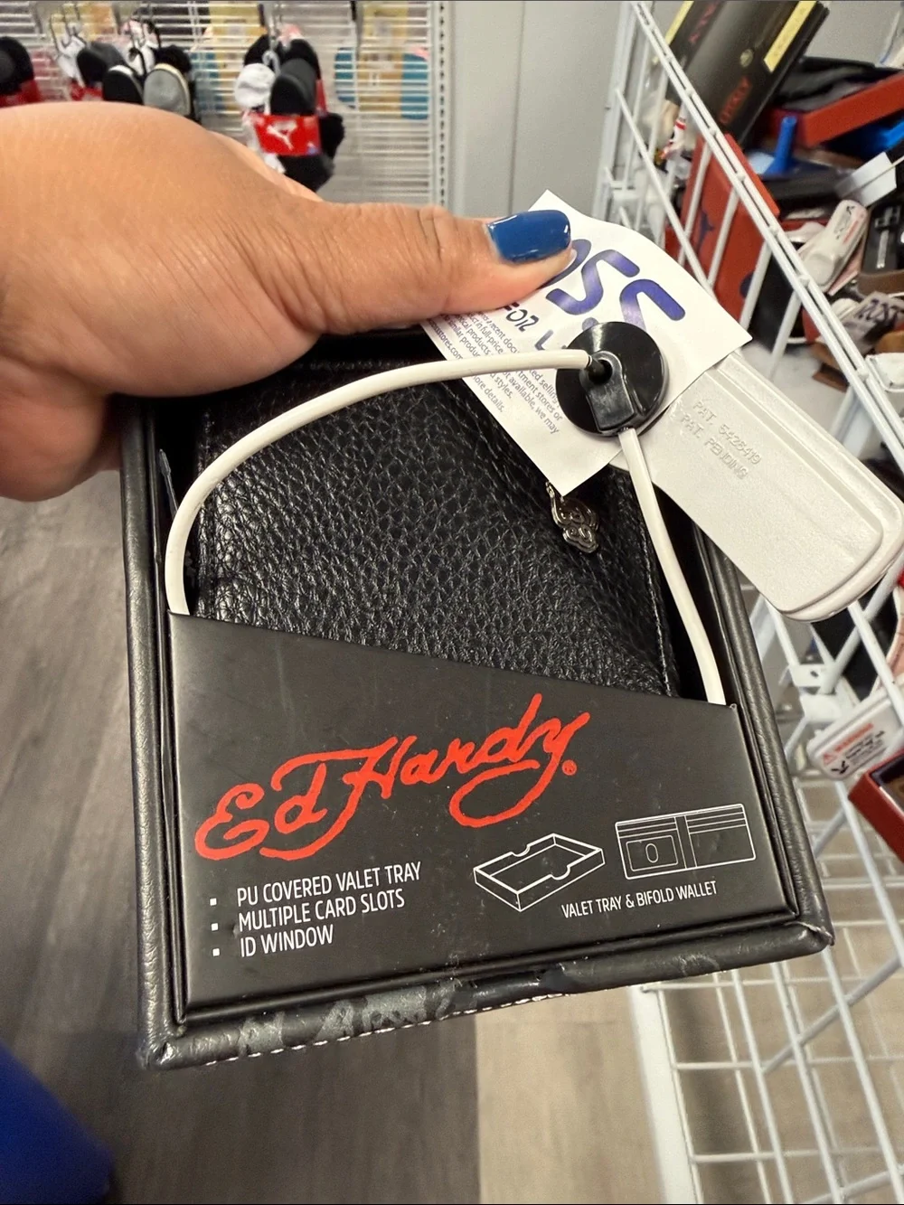 Ed Hardy Black Bifold Wallet with Red Heart & Cream Skull Graphic